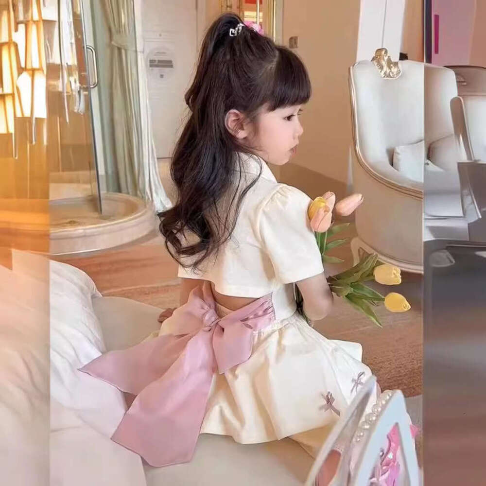 2025 Summer New Set, Children's Western Cartoon T-Shirt, Two Small Girls' Dresses