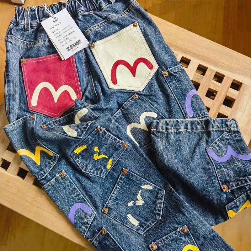 Childrens Clothing Vintage and Trendy Styles Niche Childrens Jeans Heavy-duty Version Parent-child Pants Y250430ELGB