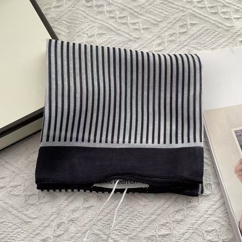T609 Retro Art Striped Cotton Small Silk Scarf Women Korean Style All-match Fashion Small Scarf Thin Ribbon Neck Scarf