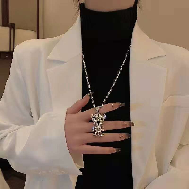 Sweater Chain Non Fading Titanium Steel Cute Bear Little Tiger Long Necklace New Style
