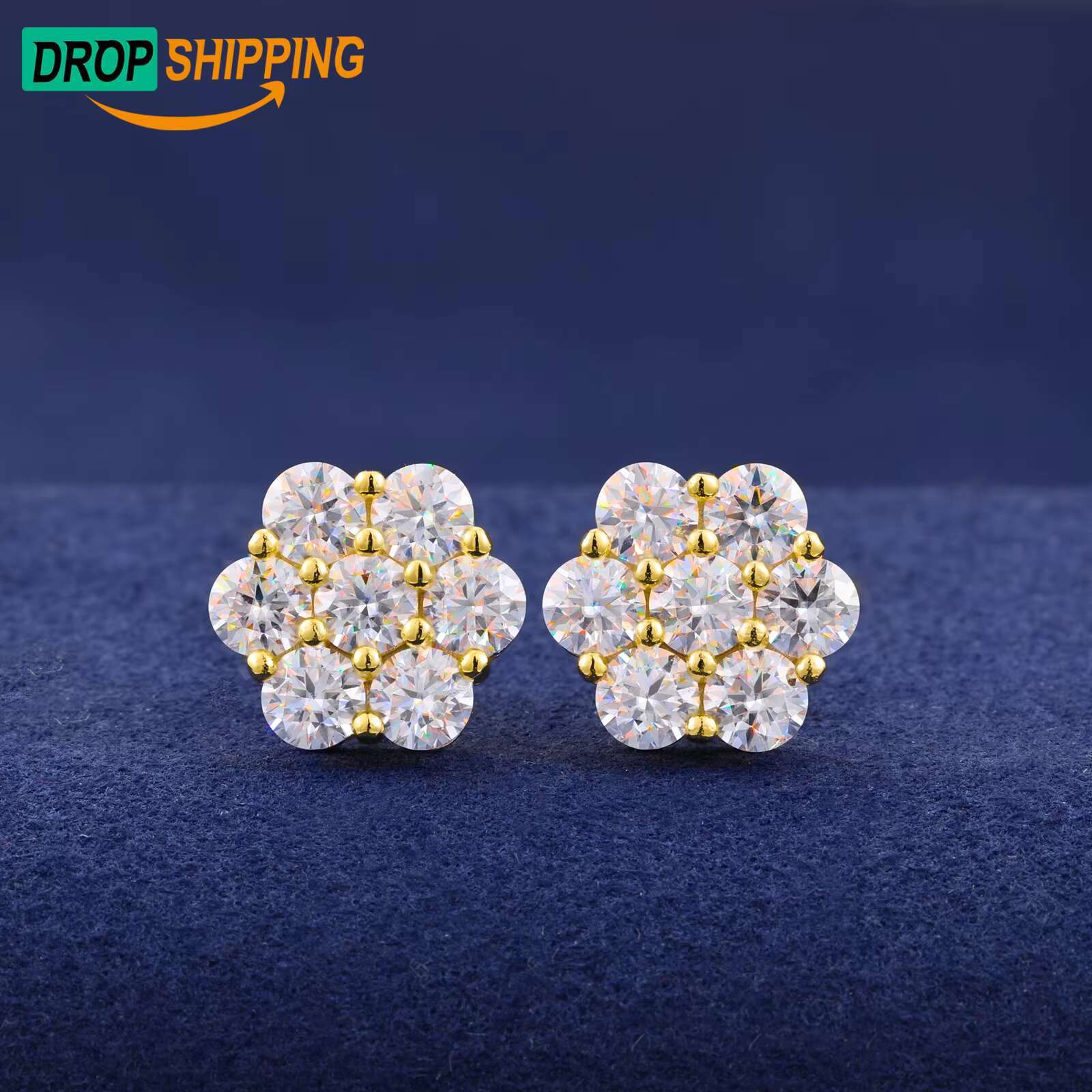 Multi Size Moissanite Radiance Flower Stud Earrings White Gold 925 Sterling Silver VVS Lab Synthetic Diamond Fine Jewelry Mens