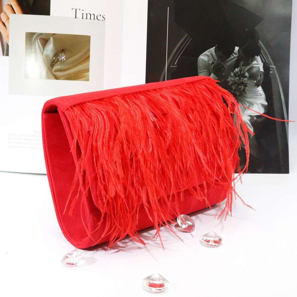 New colorful ostrich feather dress dinner elegant temperament velvet three fold crossbody bag
