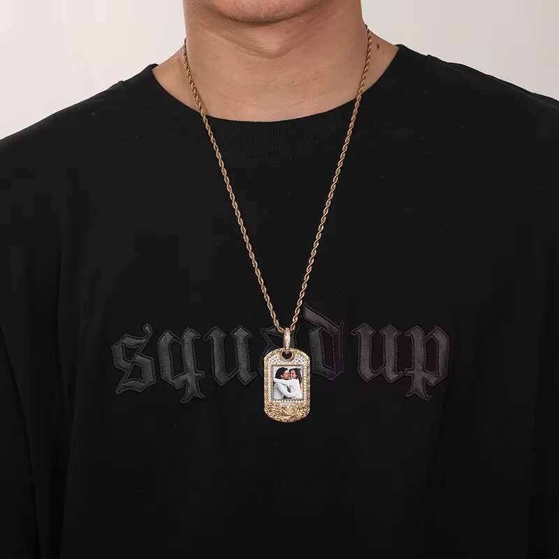 Hip Hop Fashion Jewelry Gold Plated Copper 5A CZ DIY Custom Iced Out Square Picture Pendant Necklace