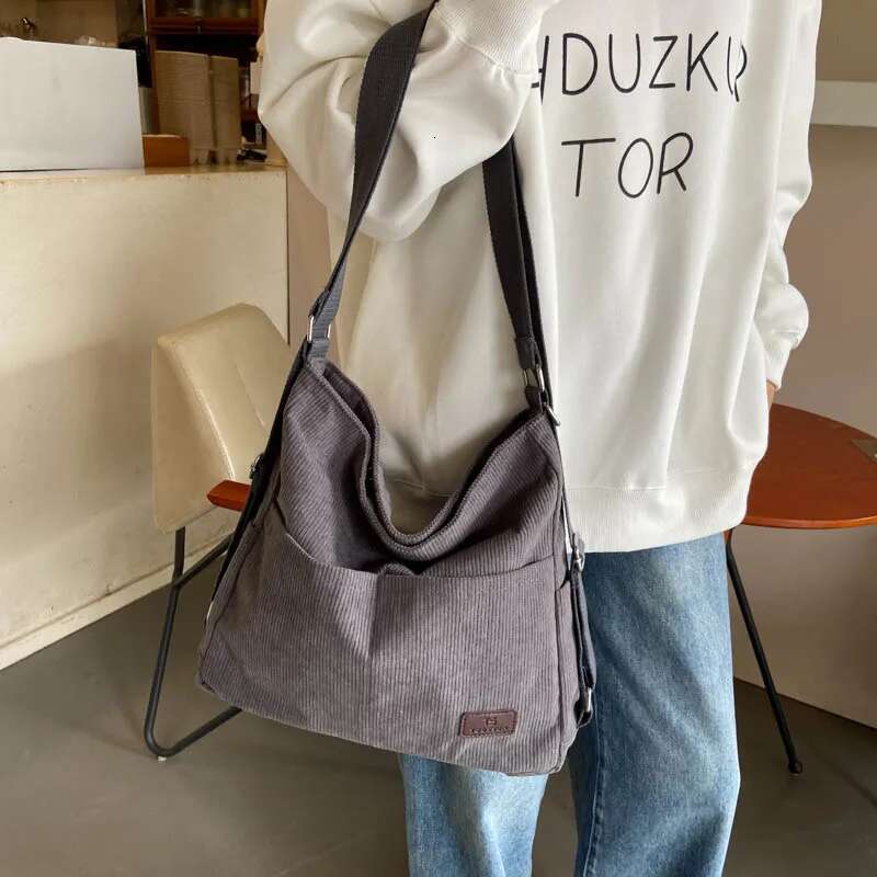 Women Corduroy Shoulder Bag Cute Handbag Big Tote Large Capacity Female Soft Thick Stripe Cloth Purse College Girl Backpacks Bag