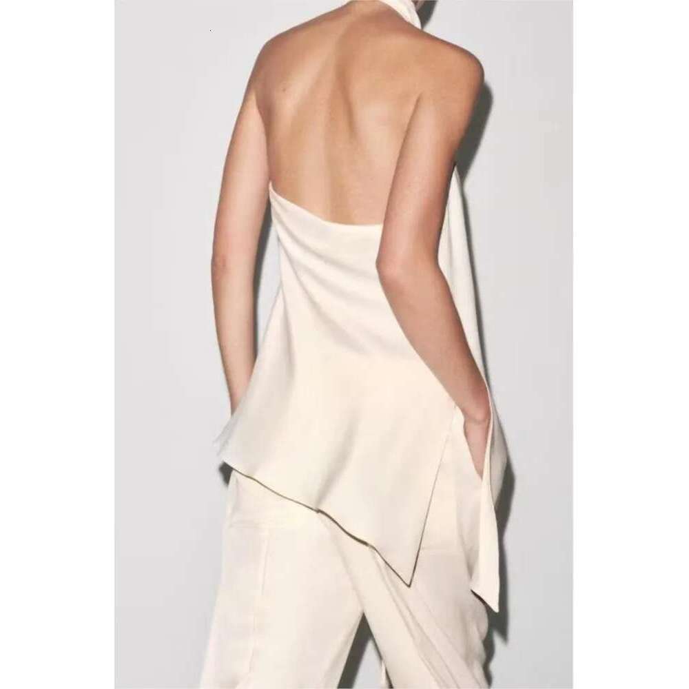 TRAF Wide Leg 2-Piece Sexy Open Back Asymmetric Top Pulling Rope Pants With Elastic Waist Women's Set