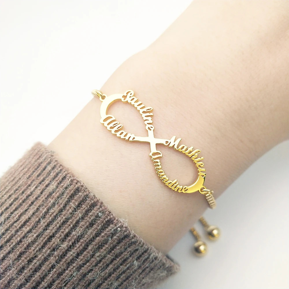 Tangula Personalized Custom Name Bracelet Mom Infinity Adjustable Bracelet Stainless Steel with Kids Names Gift for Mom Jewelry 250430