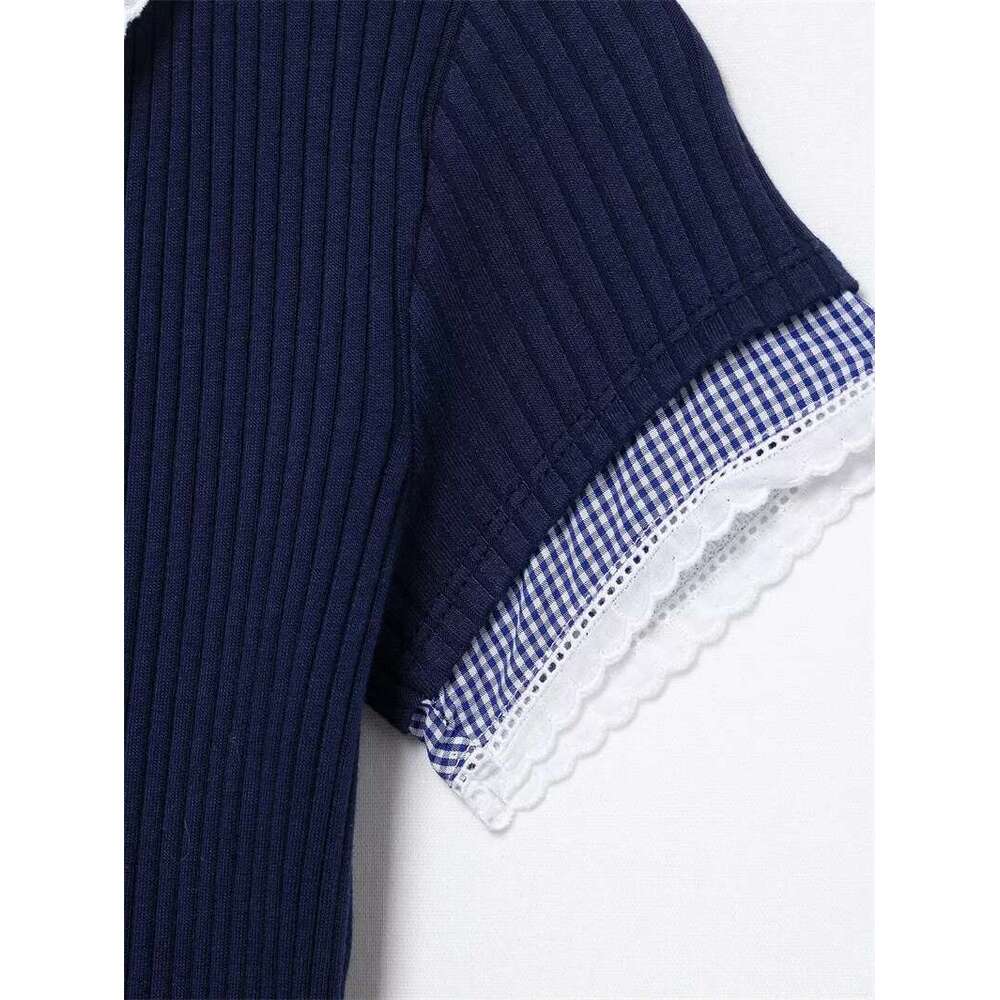 Women's Tops New Spring 2025 Lapel Patchwork T-Shirt Slim Fit Commuting Casual Fashionable And Versatile