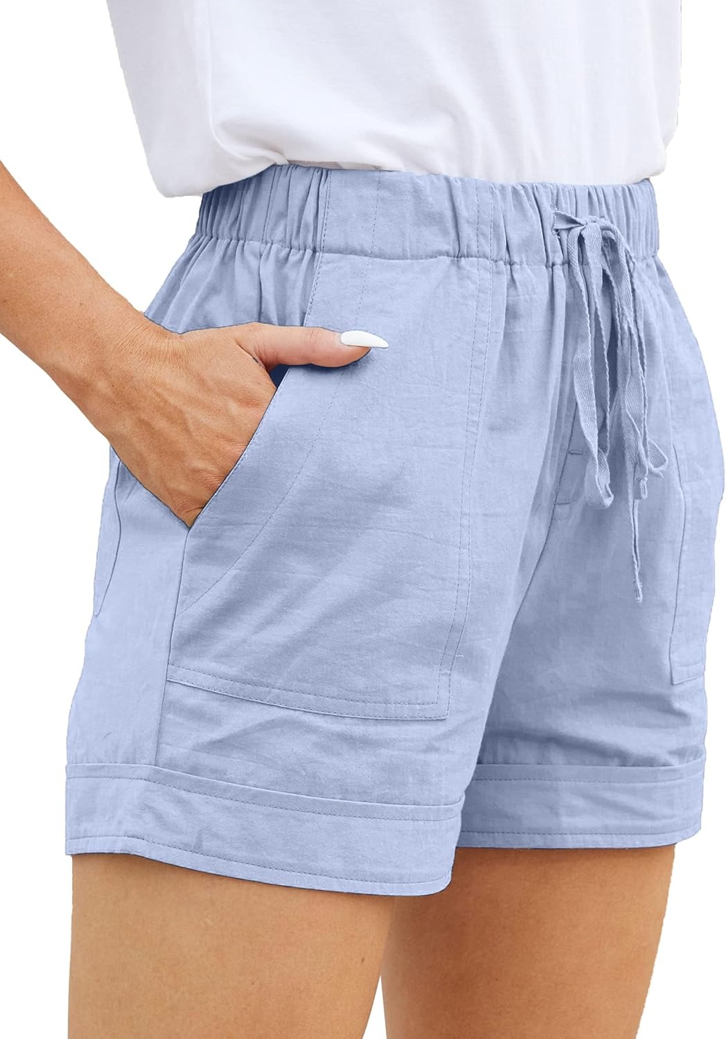 blue grey shorts Ladies' comfortable drawstring casual elastic waist pocket loose shorts plus size