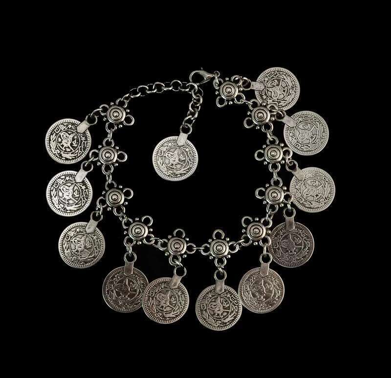 Afghan Vintage Sier Color Metal Coin Tassel Statement Collar Necklaces Bracelets Earrings Sets For Women Boho Tribal Party