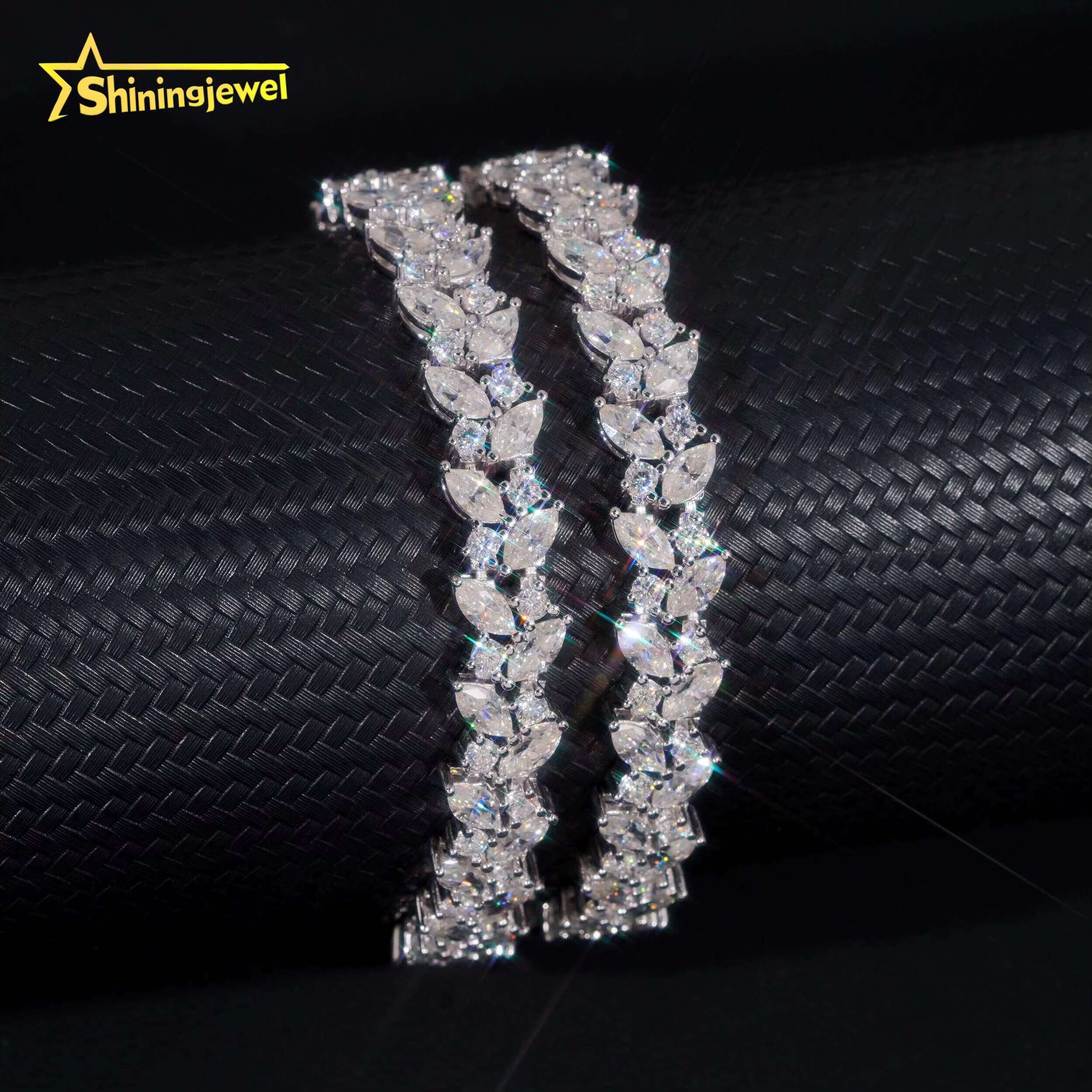 Iced Out 925 Silver Marquise Cut Moissanite Bracelet Pass Diamond Tester Women Fine Jewelry VVS Moissanite Tennis Bracelet