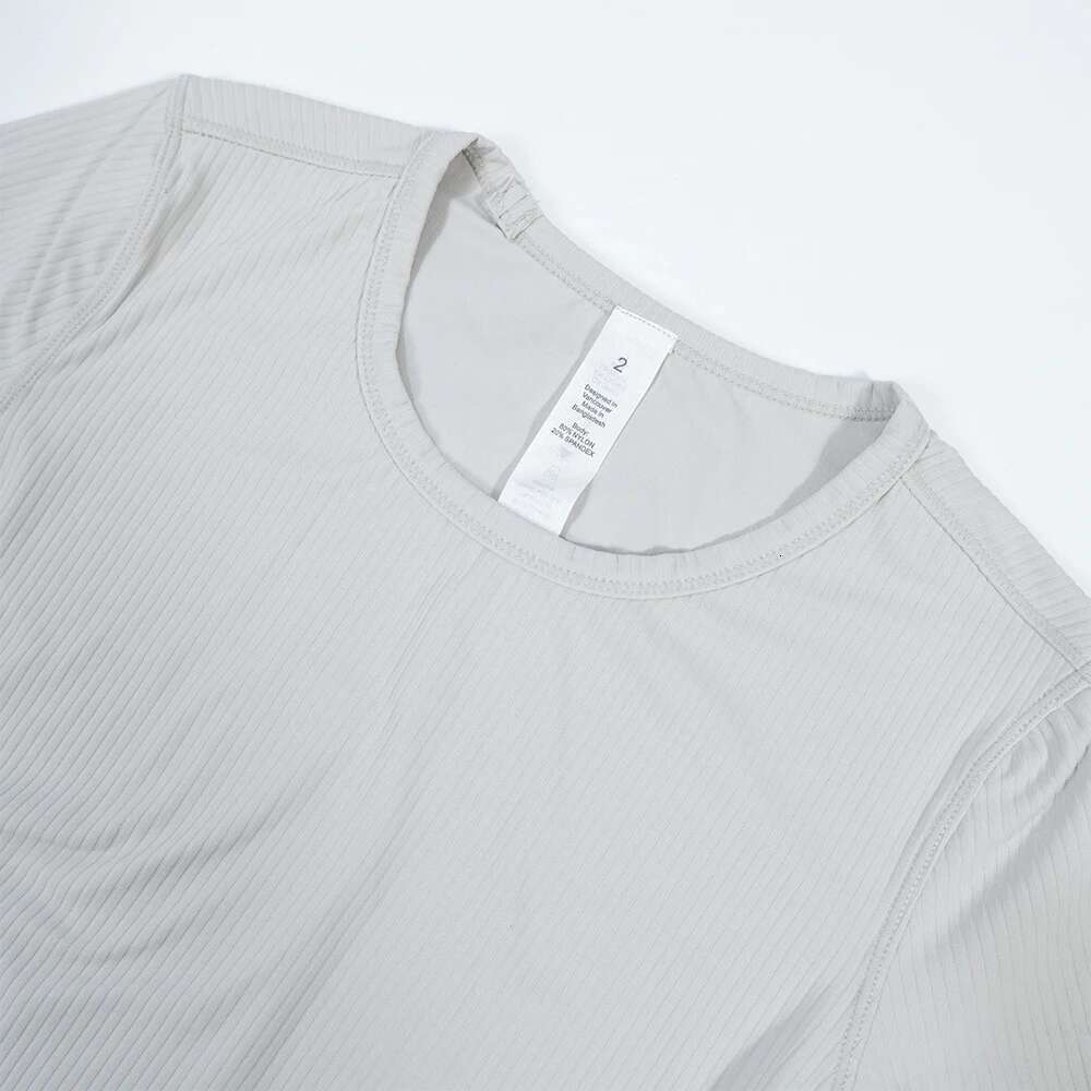 Waist Tied Sleeved Slim Fit Ribbed T-Shirt High Waisted Short Style Quick Drying Yoga Suit Outdoor Sports Summer Round