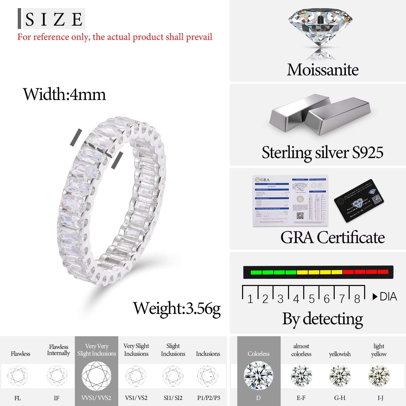 Dropshipping 4*2mm Baguette Moissanite Eternity Ring 925 Sterling Silver VVS Mossanite Diamond Engagement Jewelry Fashion Women