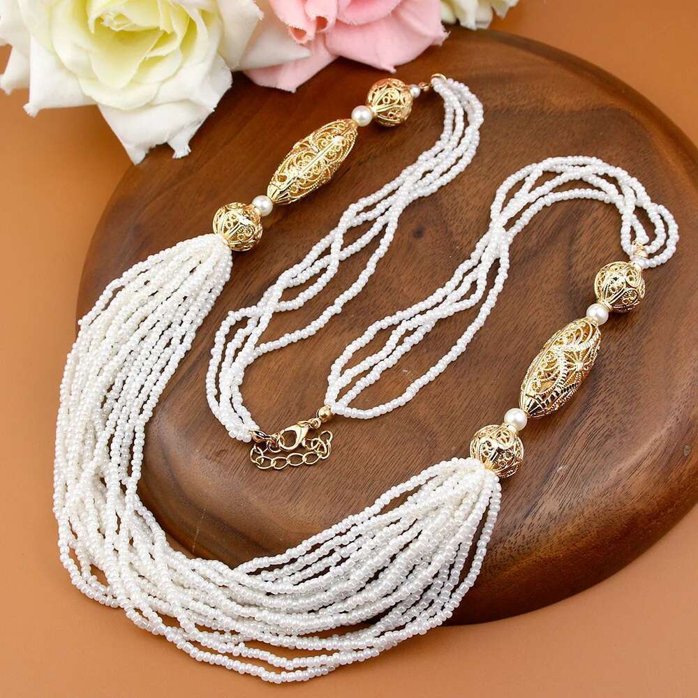 Sunspicems Trendy Moroccan Women Wedding Jewelry Long Beads Necklace Sweater Chain Algeria Handmade Caftan Choker Bride Gift