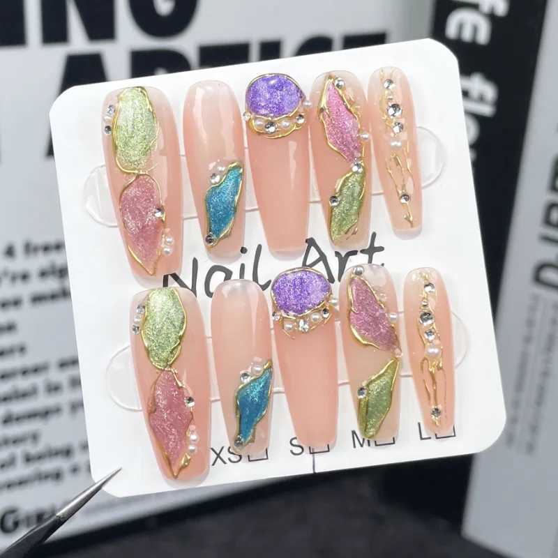 10pcs high-quality handmade pressure machine nail y2k future technology metal flip cover spicy girl dream color Europe and the United States H25429