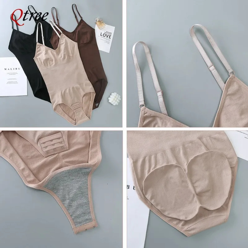 Qtree full body shaping sleeveless abdominal control bodysuit suitable for ultrathin waist coaching machines with hooks 250430
