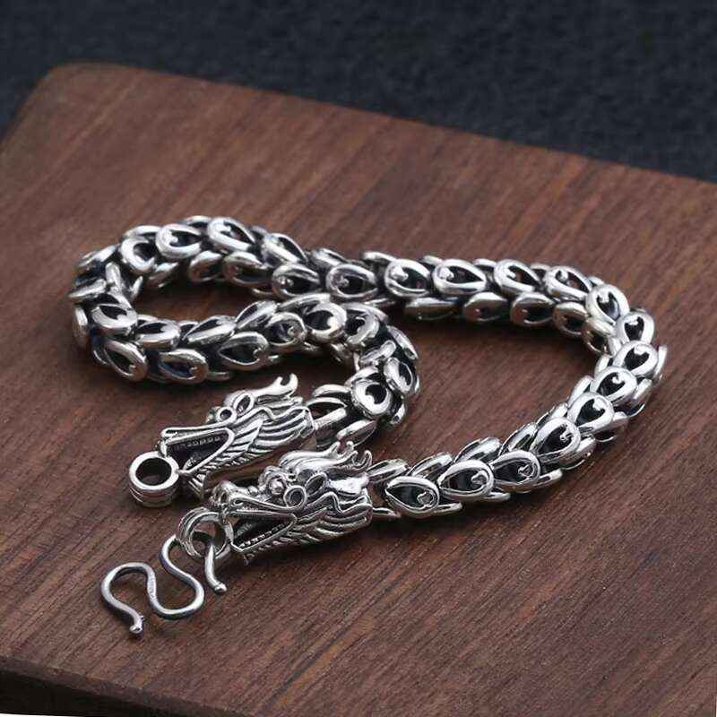 Hip Hop Jewelry Vintage Bracelets Real 925 Sterling Silver Chinese Dragon Scale Bracelet for Men Fashion Jewelry