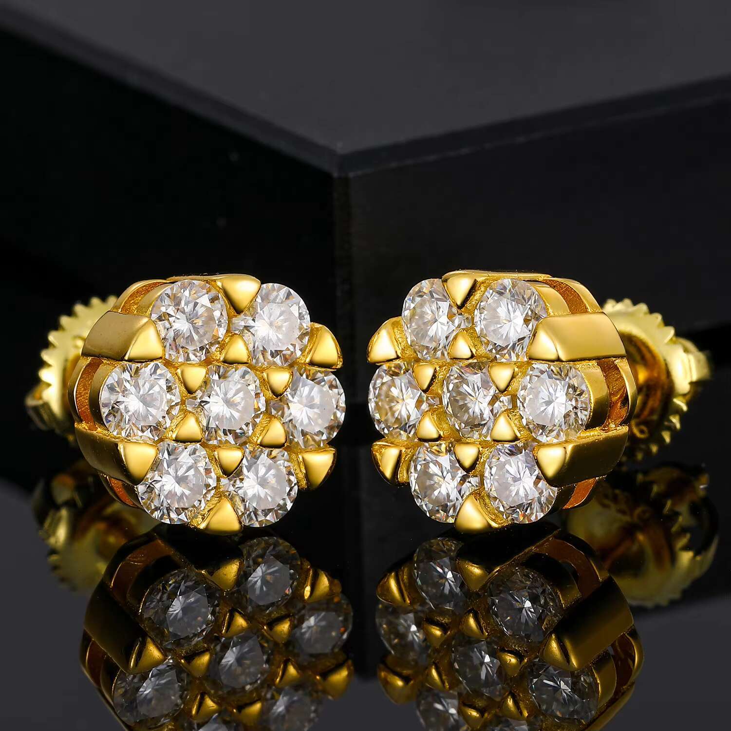 Drop Shipping Wholesale Fine Jewelry 925 Sterling Silver D Color VVS Moissanite Screw Back Honeycomb Stud Earrings