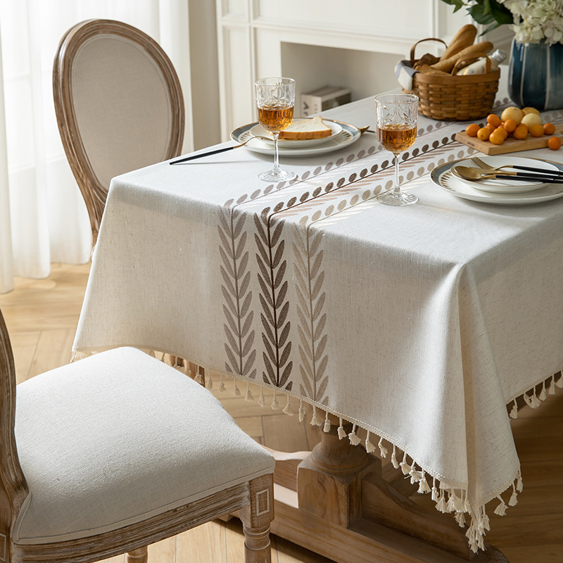 W13 Feiyang Nordic ins style embroidered tablecloth cotton and linen fabric tablecloth literary small fresh tassel coffee table cloth tablecloth
