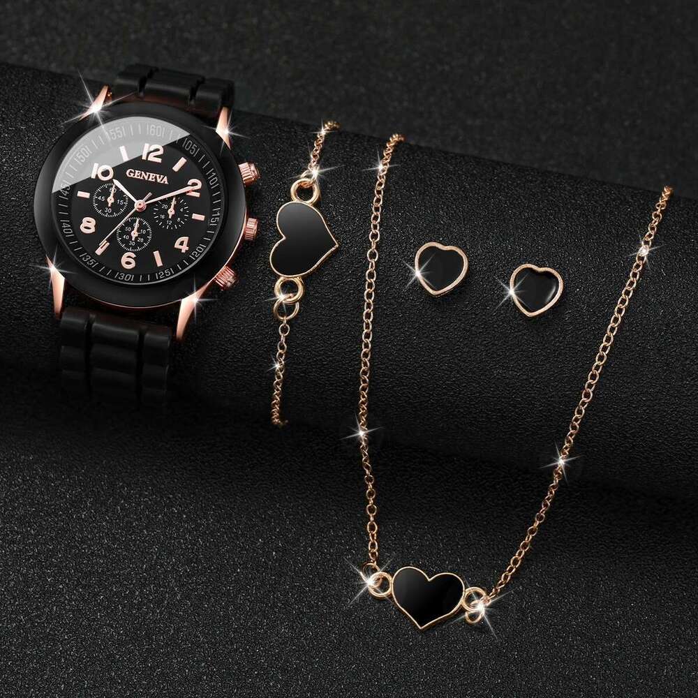 5/6Pcs Fashion Silicone Band Women Quartz Watches Jewelry Set Reloj Mujer Girls Clock Gift (Without Box)