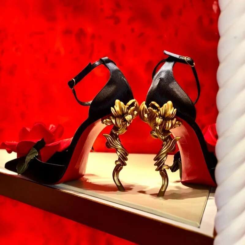 Flowers Metal Special Shaped Women High Heels Ankle Strap Sandals Fashion Women's Party Banquet Shallow Shoes Wom