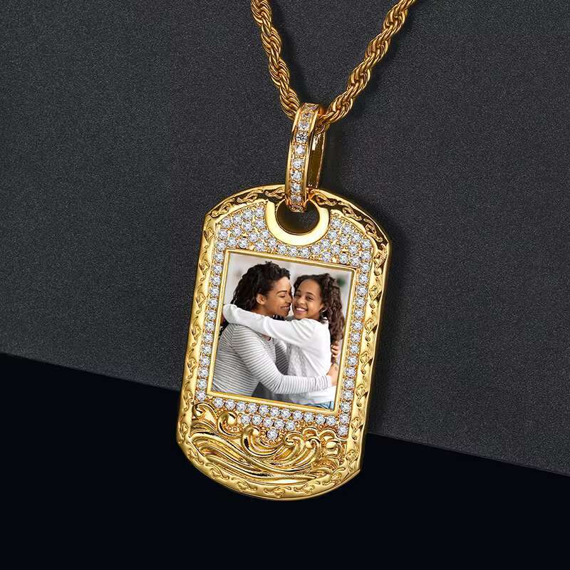 Hip Hop Fashion Jewelry Gold Plated Copper 5A CZ DIY Custom Iced Out Square Picture Pendant Necklace