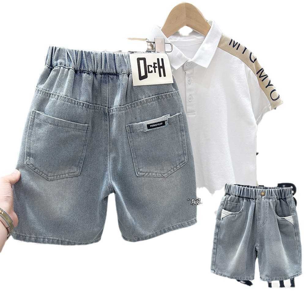 Summer 2025 Childrens Clothing Boys and Childrens Korean Version Trendy and Western-style Denim Shorts Cropped Pants Y250430N5DO