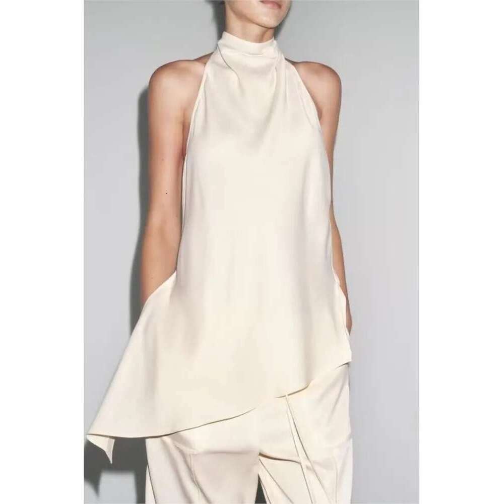 TRAF Wide Leg 2-Piece Sexy Open Back Asymmetric Top Pulling Rope Pants With Elastic Waist Women's Set