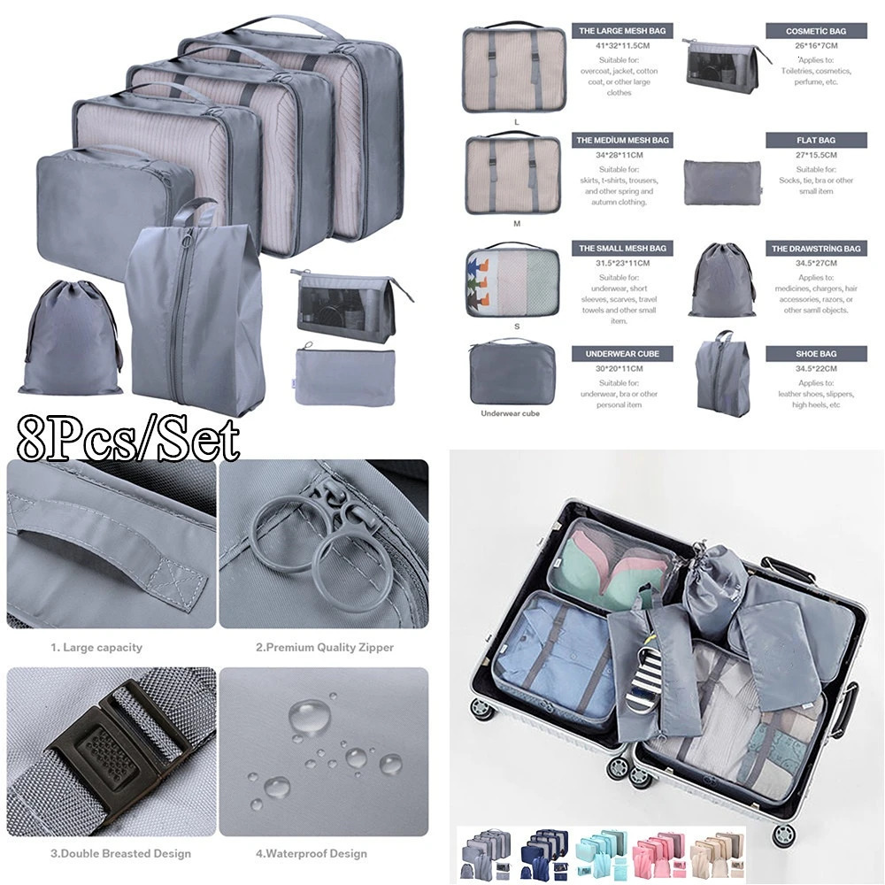 8/7/6-piece travel organizer storage bag luggage packaging set portable luggage organizer clothing shoe bag 250430