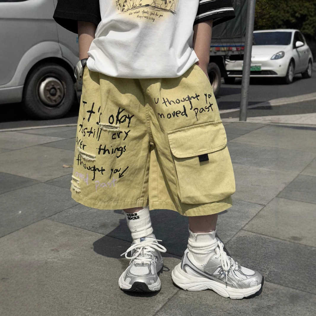 Childrens Pants Mens Summer Childrens Clothing Boys Shorts Thin Summer Workwear Pants Loose Korean Version Versatile Mens and Womens Pants Y250430MKS9