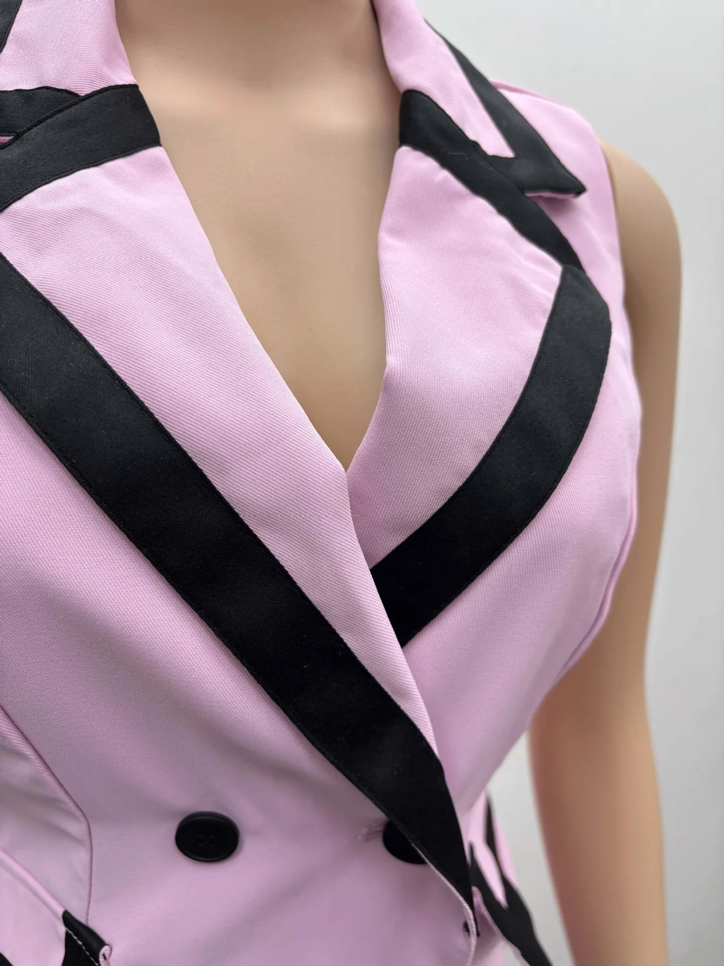 Pants set womens twopiece matching work elegant double chest top vest wide leg pants high waist Y2k pink 250530