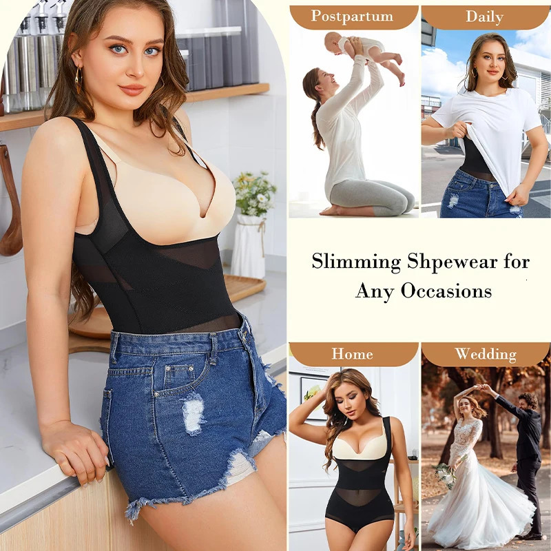 Mesh Shapewear Bodysuit for Women Tummy Control Waist Trainer Butt Lifter Panties Slimming Body Shaper Open Bust Underwear 250424