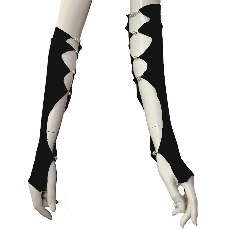 Fashionable Gloves For Women Solid Black Hollow Out Pearls ed Cool Mittens Elastic Gothic Dance Glove 2024 250420