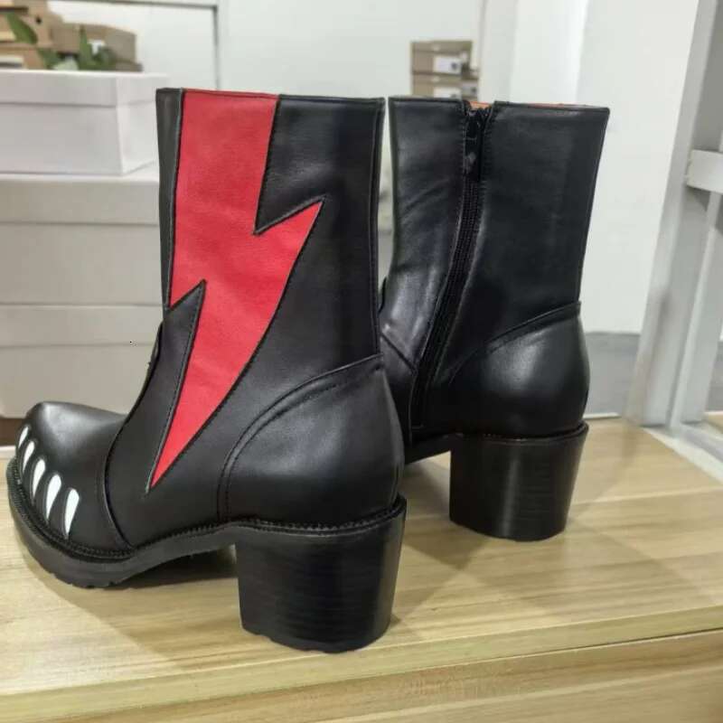 Street Style Printed Teeth Chunky Heel Men Round Ankle Boots Comfortable Casual Fashion Thick Soled Shoes