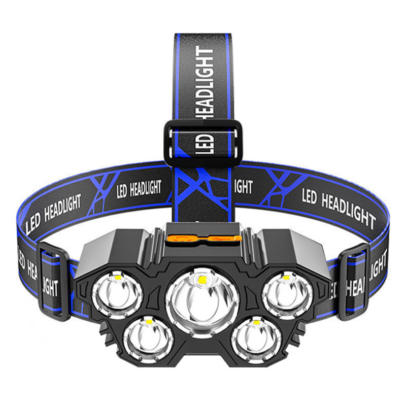 5 LED Flashlight Rechargeable with Built in 18650 Battery Strong Light Camping Adventure Fishing Head Light Headlamp