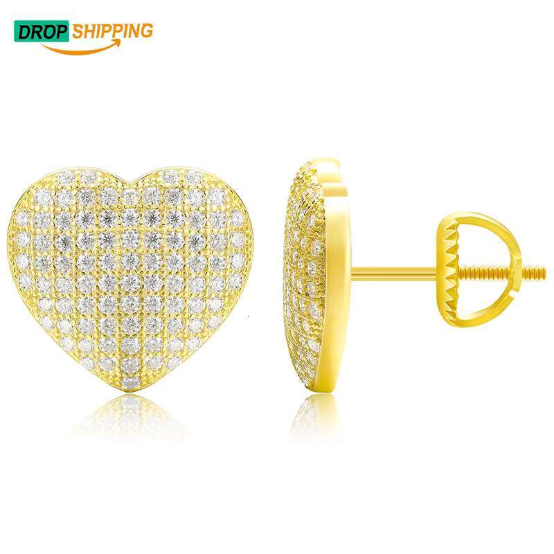 Drop Shipping Factory Direct Sale Classic Design Pure Yellow Gold Heart H A Cut 18K Moissanite Diamond Earrings Stud Earrings