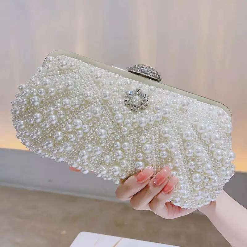 Beading Women Evening Bags Embroidery Shell Flower Dias Prom Clutch With Handle Pearl Handbags