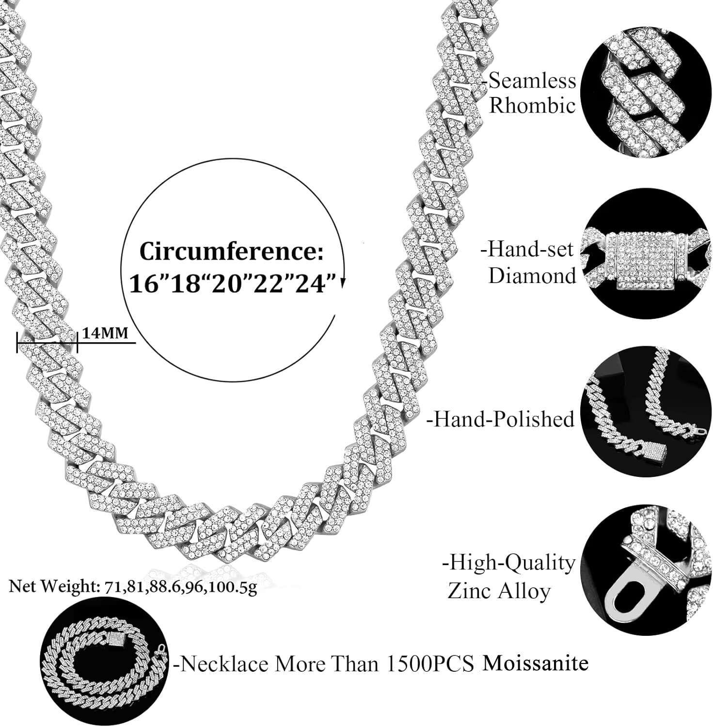 Hip Hop Men Woman Jewelry Moissanite Diamond Miami 925 Silver Iced Out Cuban Link Chain 14K 18K Gold Real