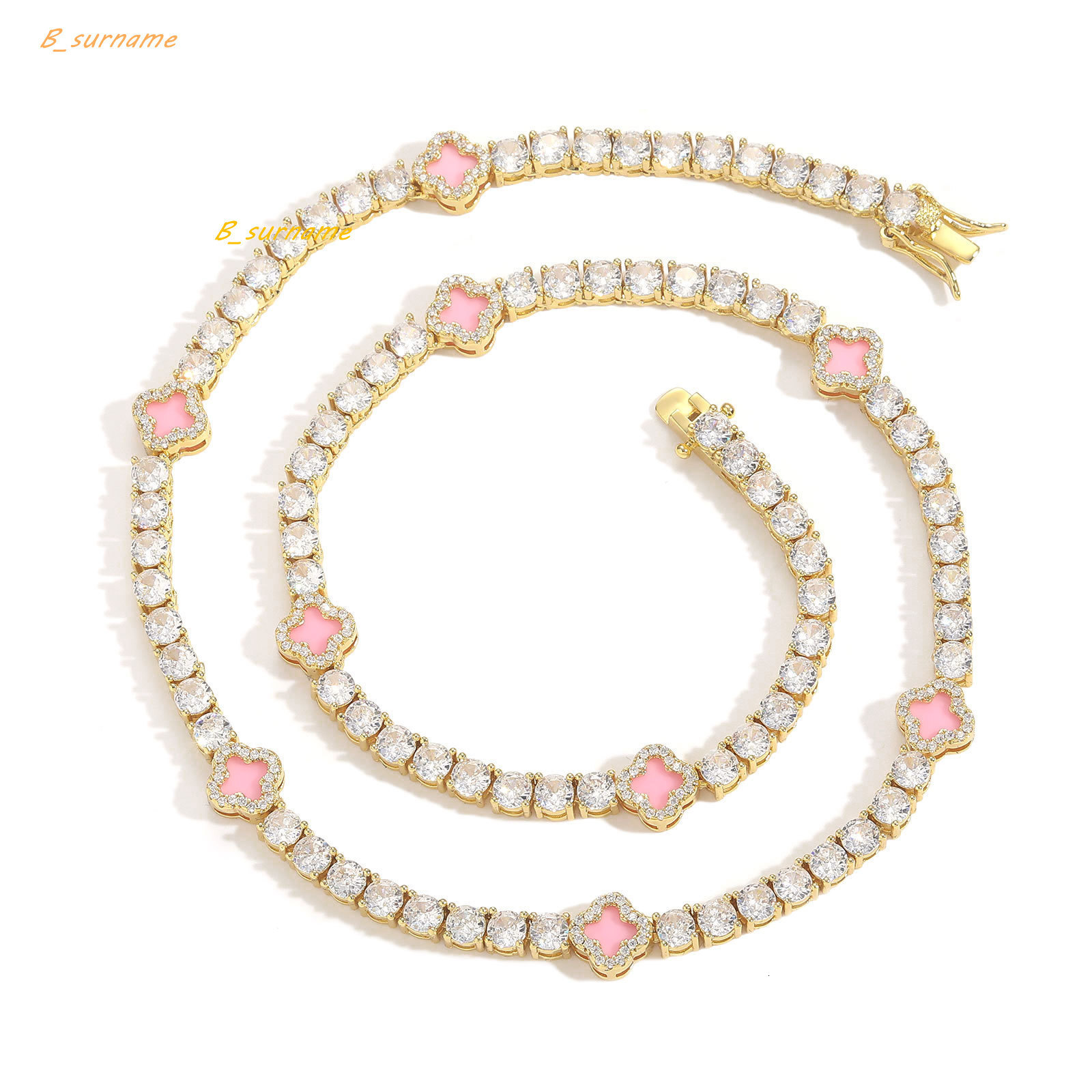 Fashion 4mm Flower Tennis Chain Necklace Bracelet Gold Plated Iced Out CZ Hip Hop Tennis Necklace for Women Fashion Jewelry