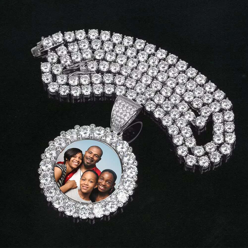 Bling Memory Jewelry Hip Hop Men Women 47mm Gold Plated Brass AAAAA CZ Diamond Iced Out Custom Photo Pendant With Picture