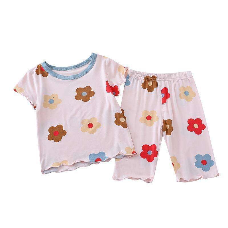 Girls' Set, Air Conditioning Suit, Ice Silk Soft Sleepwear, Summer Thin Design, Stylish Korean Style Short Sleeved Home Outfit For Baby Girls