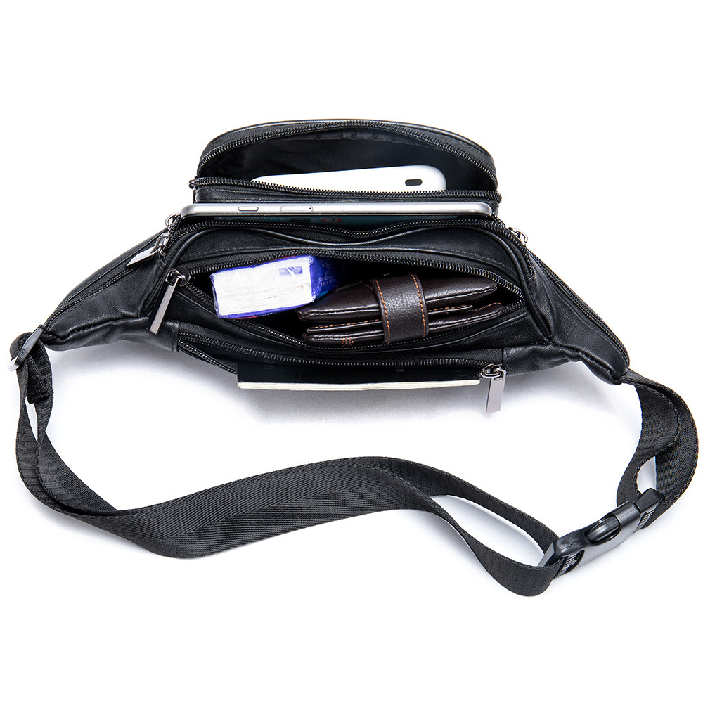 Minimalist Business Men's Waist Outdoor Black Mobile Sheepskin Leisure Sports Crossbody Chest Bag 8879