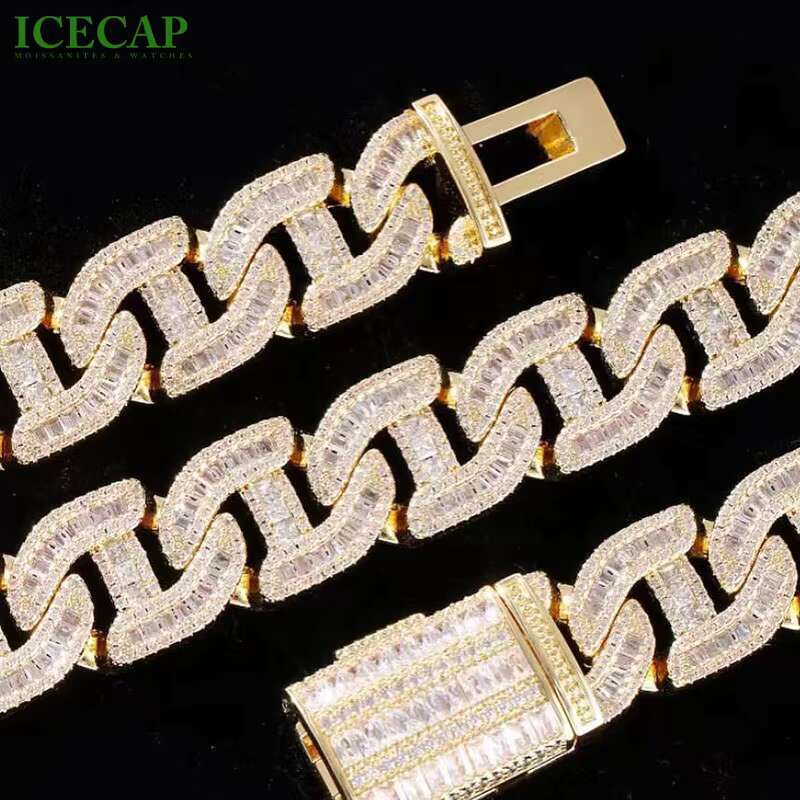 925 Silver Hip Hop Jewelry Rose Gold Plated Moissanite Cuban Link Chain Necklace Moissanite Diamond Iced Out Cuban Chain for Men