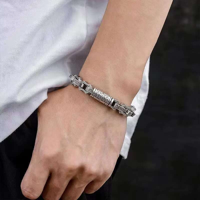 Punk Men Woman Solid Silver Rock Bracelet Jewelry 925 Sterling Silver Chain 10MM 7 8 9 10 Charm Lock Bangle Hip Hop Accessor