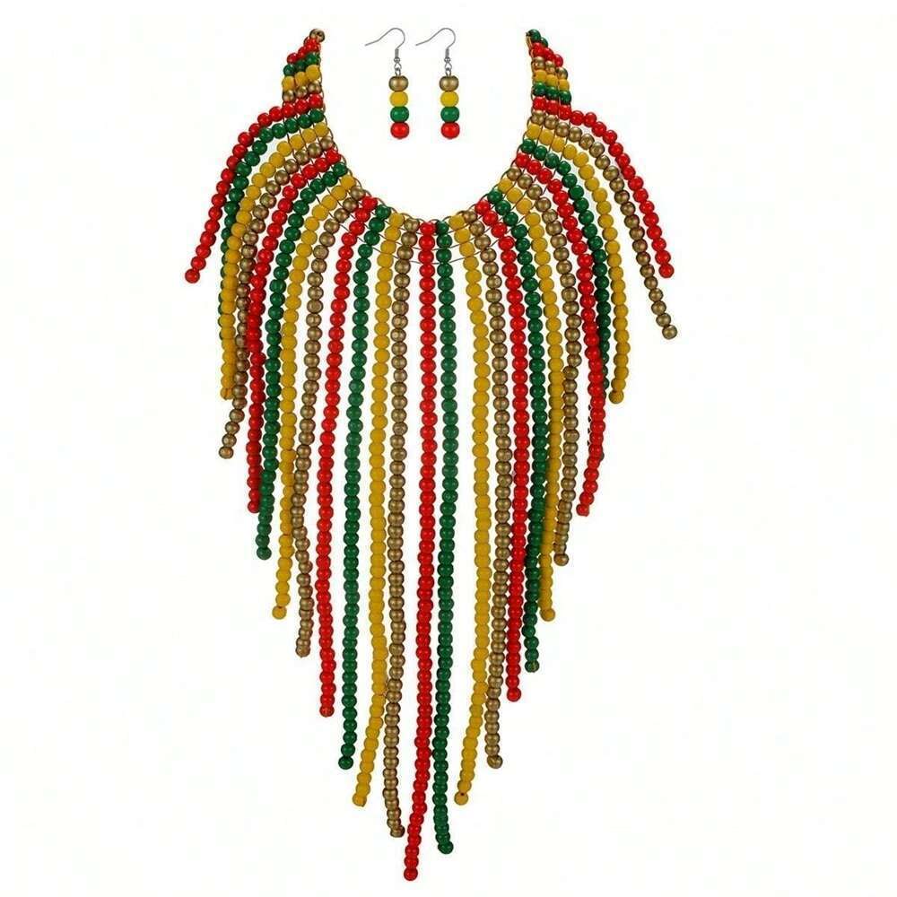 New Fashion Statement Jewelry Set Boho Colorful Rice Beads Hand Woven Bib Necklace For Women Summer Party Accessories