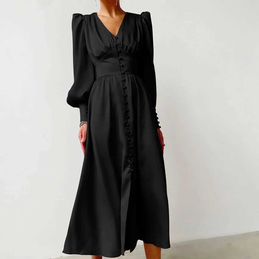 Autumn and winter womens V-neck satin waist retro womens clothing W250430