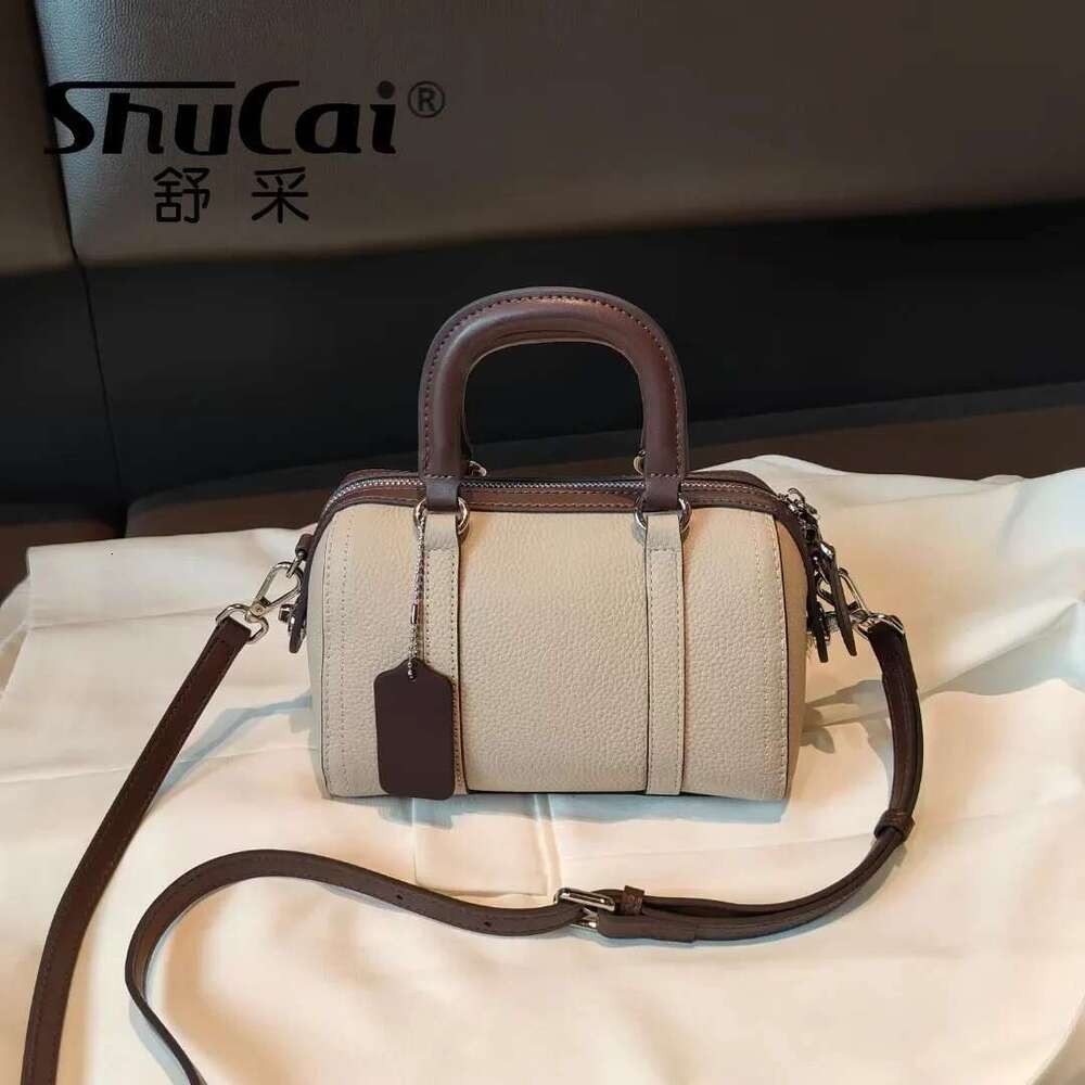 Genuine Leather Women's Boston Pillow Shoulder Crossbody Head Layer Cowhide Colorblocking Designer Bag For WomenNew