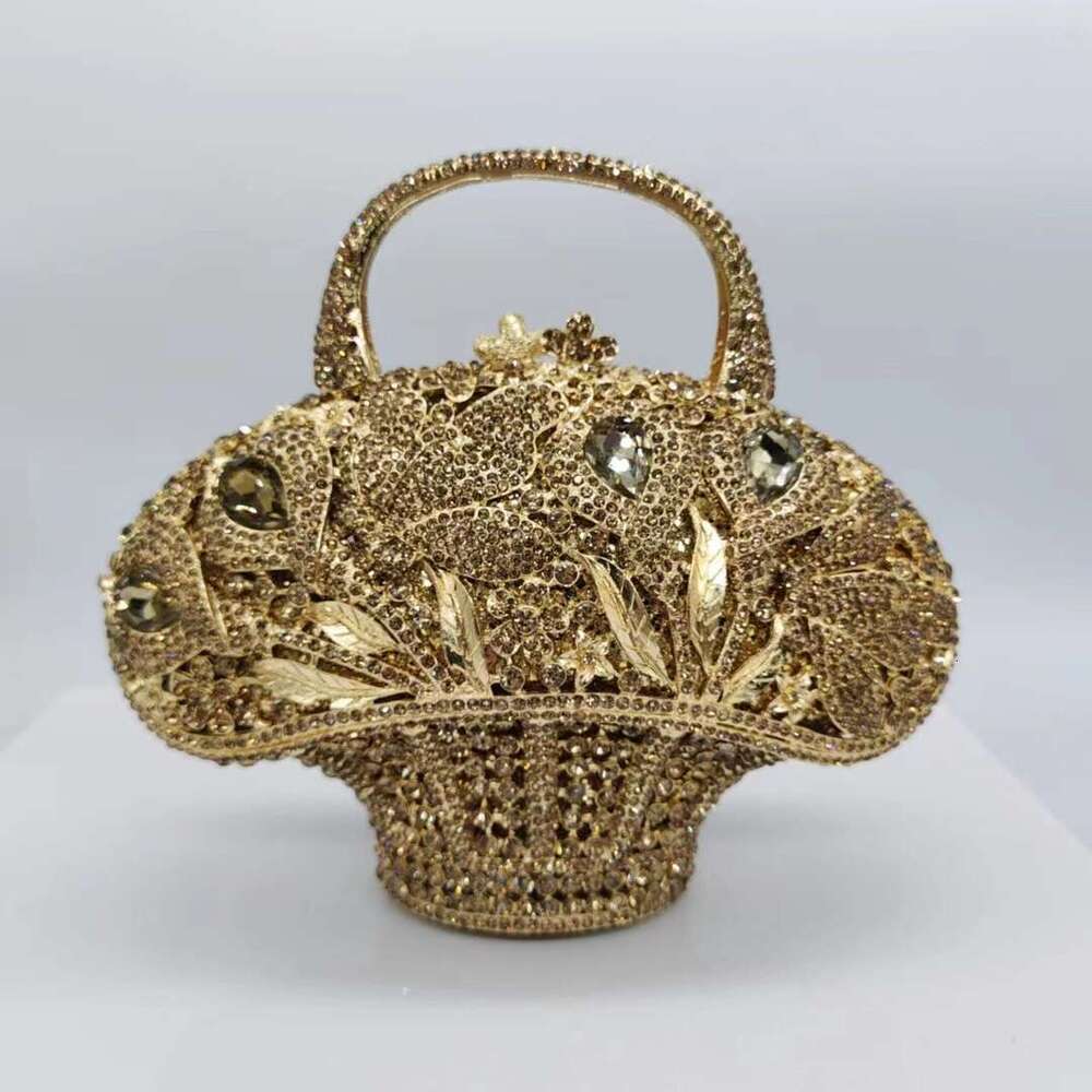Dinner Bag New Flower Basket Inlaid With Diamonds Dinner Metal Hollow Rhinestone Women S Bag Banquet Hand Held Bag KQ