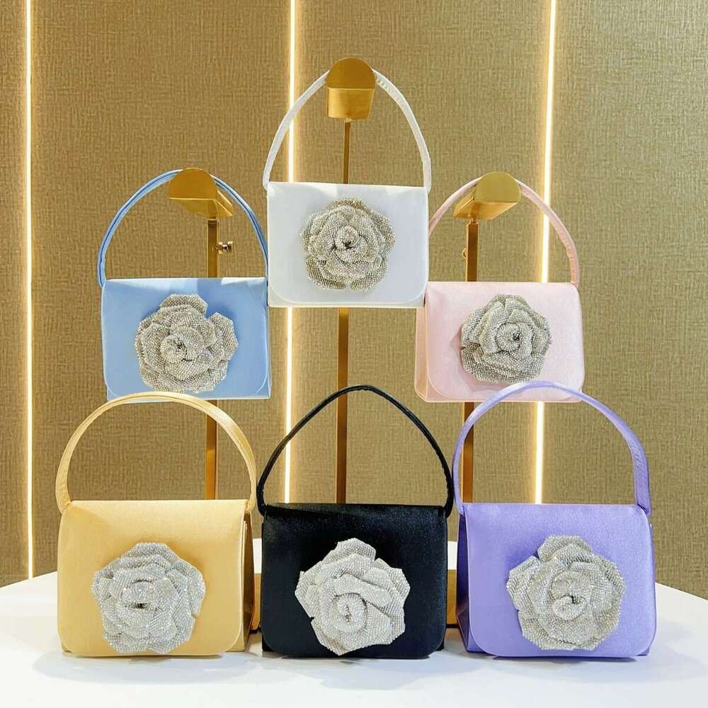 Dinner Bag French Banquet Silk Satin Small Square With High Quality Flower Mini Lipstick Change Key Handheld Crossbody Bag KQ