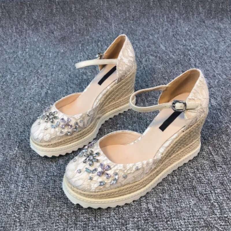 Buckle Strap Espadrille Wedge High Heels Bohemia Lace Wedding Ladies Summer Platform Casual Shoes Sandals Women