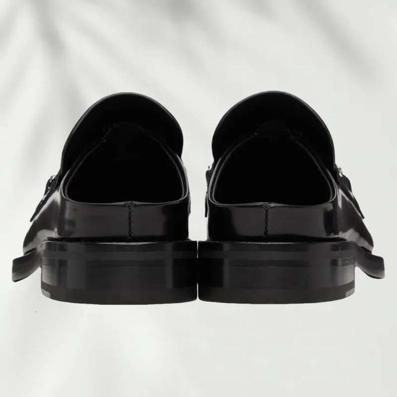 Square Toe Casual Flat Half Slippers Glossy Leather Metal Button Chain Men Man Shoes Slip-on Summer Comfortable Loafers